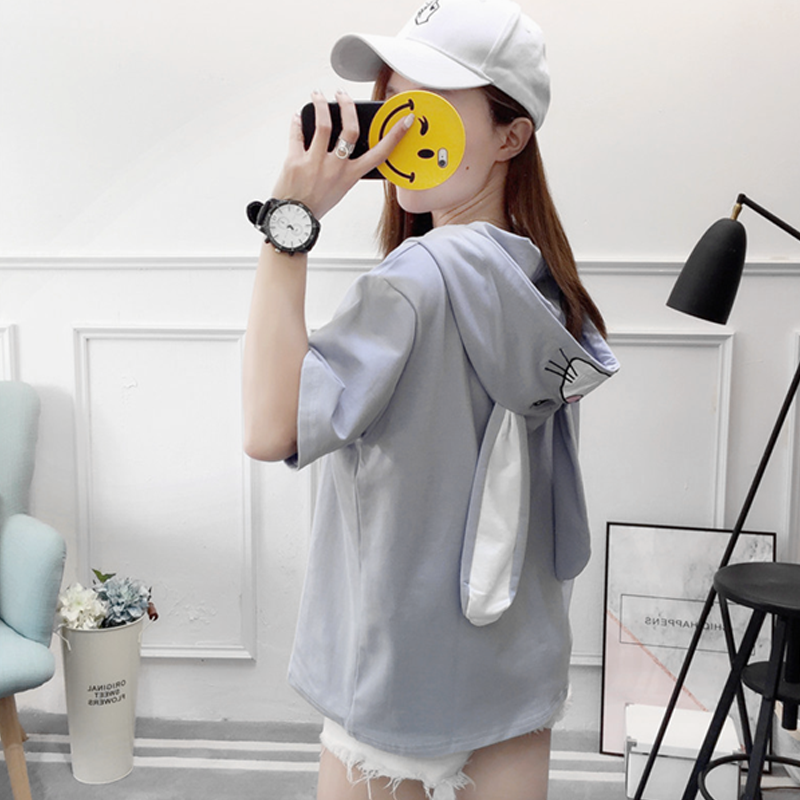 Kawaii Bunny Ears Short Sleeve Hooded T-shirt