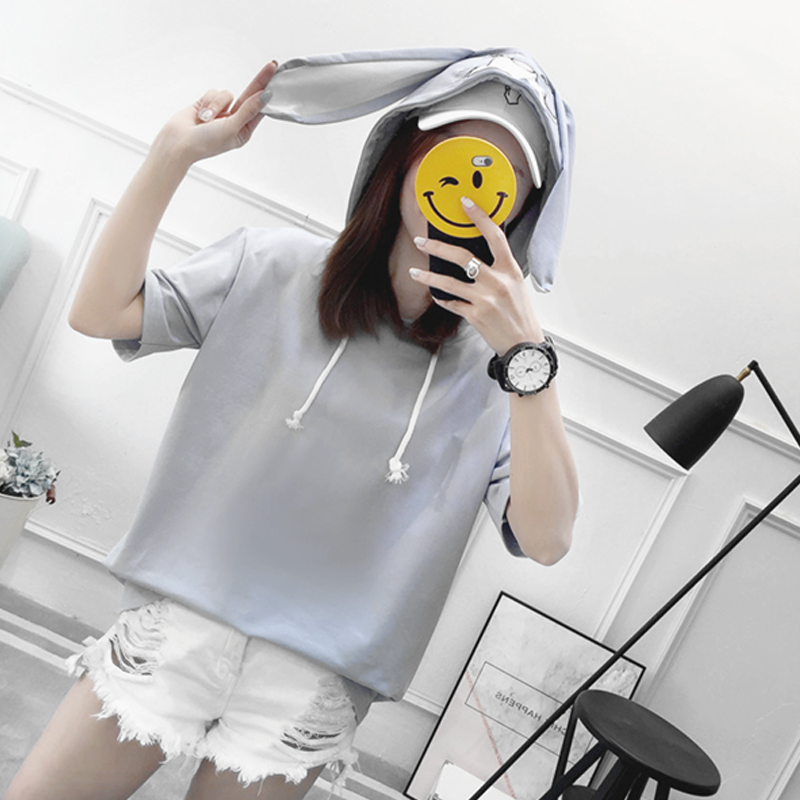 Kawaii Bunny Ears Short Sleeve Hooded T-shirt
