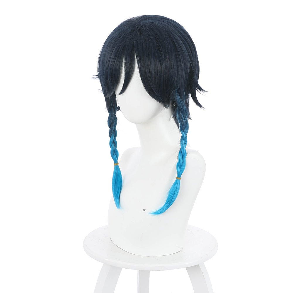 Anime Genshin Impact Venti Navy blue gradient blue Medium Cosplay Wig