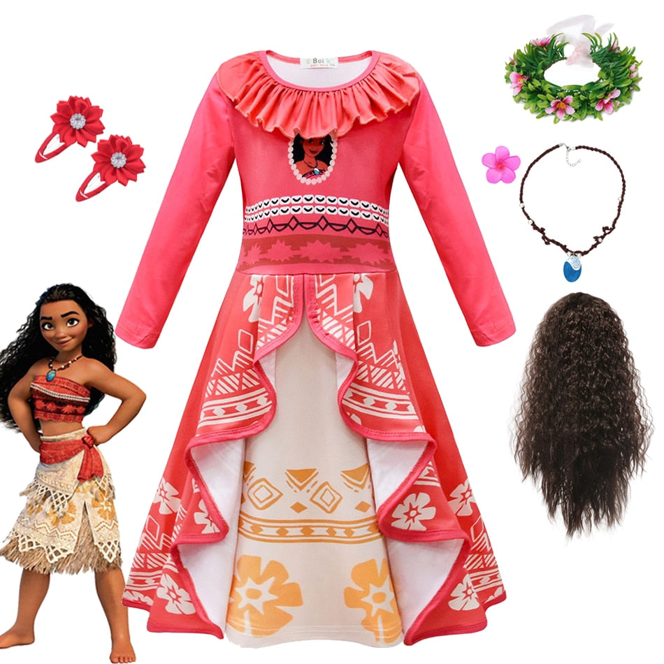 Girl Moana Dress Up Moana Costume Autumn Winter Princess Long Sleeve Clothes For 3-10 Years Children Vaiana Outfit