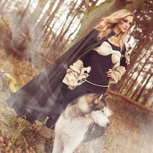 Medieval Cape with Hood, Hooded Medieval Cape, Renaissance Cape, Bridal Cape, Bridal Cloak, Halloween, Viking Cape, Celtic Cape, Onesize
