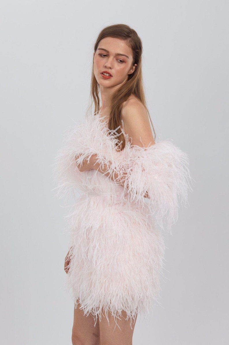 Sophie Pink Off The Shoulder Feather Wedding Dress Feather Cocktail Dress for Women