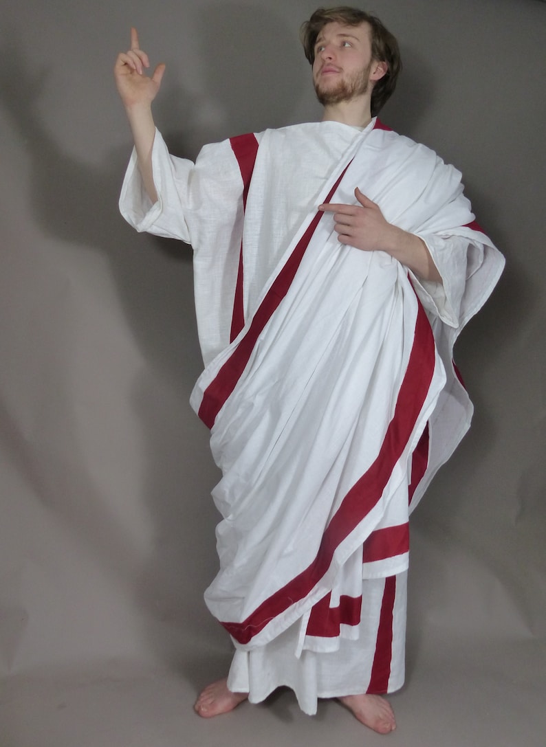 Men&#39;s Ancient Roman Senate White Linen Costume Toga for Re-enactment and Dress