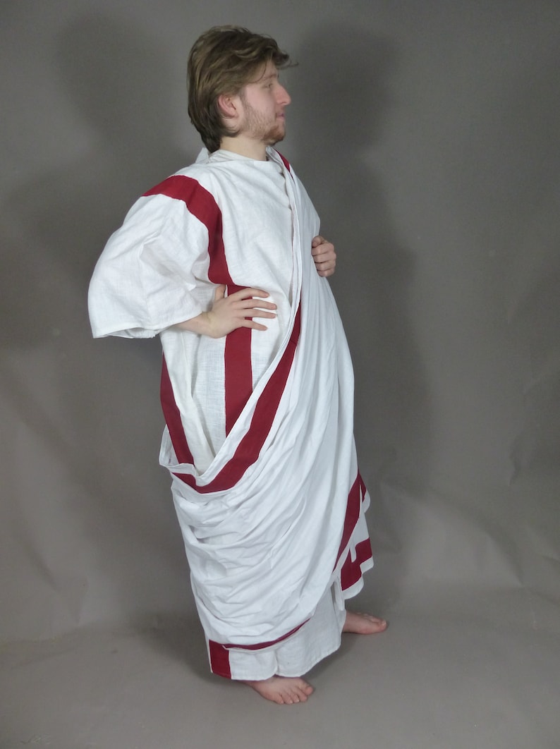 Men&#39;s Ancient Roman Senate White Linen Costume Toga for Re-enactment and Dress