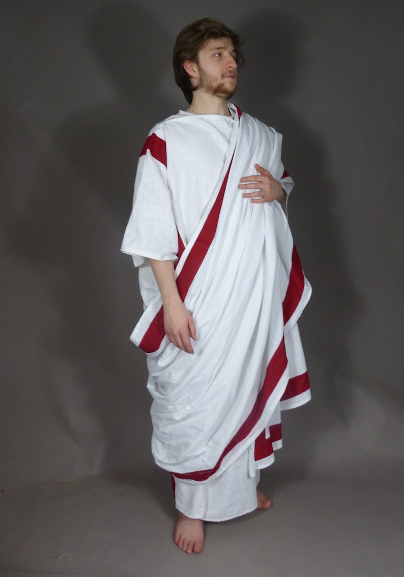 Men&#39;s Ancient Roman Senate White Linen Costume Toga for Re-enactment and Dress