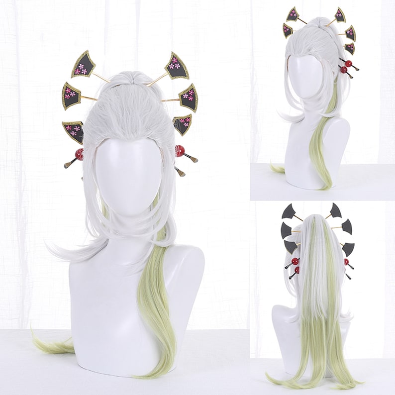 Da Ki Cosplay Wig, Green White Cosplay Hair, Halloween Cospay