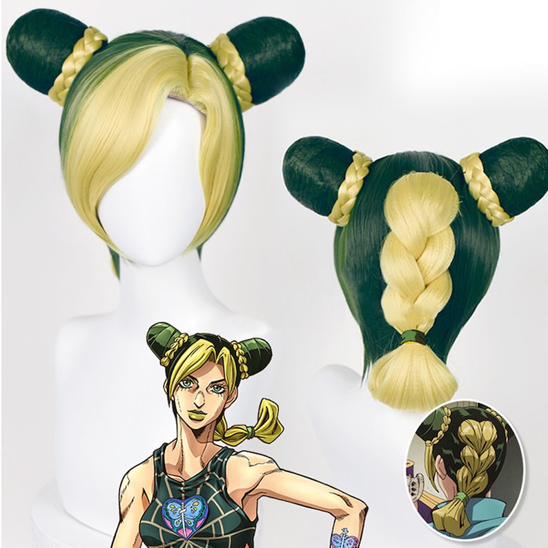 Kujo Jolyne&#39;s Cosplay Wig, Gold and Green Cosplay Wig, Cosplay