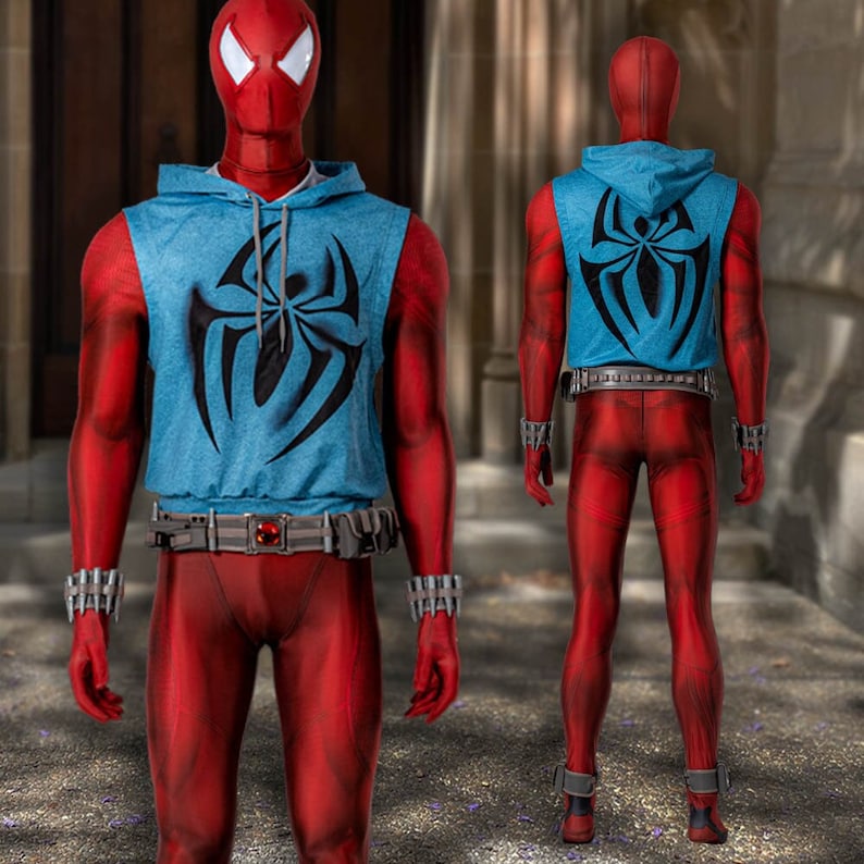 Scarlet Spider Ben Reily Costume Cosplay Jumpsuit Spider-Man Across the Spider-Verse Scarlet Spider Halloween Party Suit