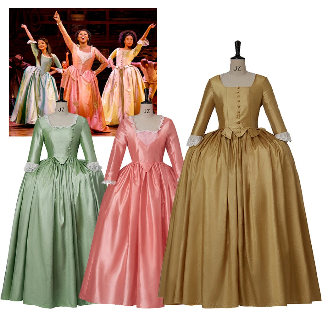 Musical Hamilton Peggy Elizabeth Angelica Cosplay Costume The Schuyler Sisters Women Civil War Dress Rococo Ball Gown