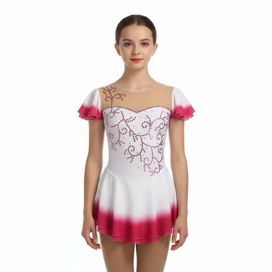 Figure Skating Dress Black Lace Long Sleeve Competition Girls Women Kids