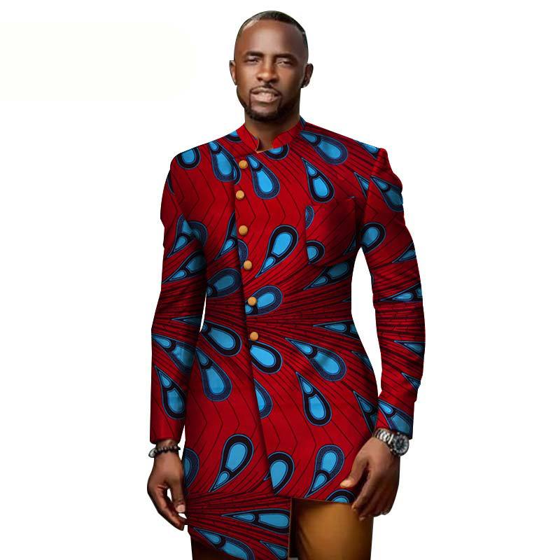 Bazin Riche Men&#39;s Cotton Suit Dashiki African Print Men&#39;s Clothing Cross-Border Supply
