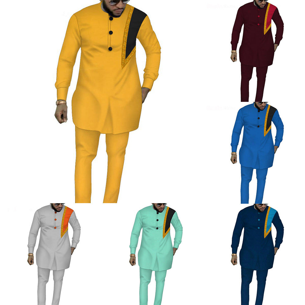Ethnic Men&#39;s Suit Solid Color Men&#39;s Top Pants Suit