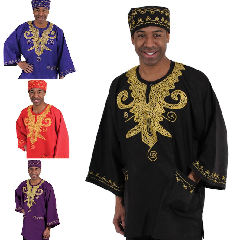 African Dashiki With Kufi Hat One Size African Shirt