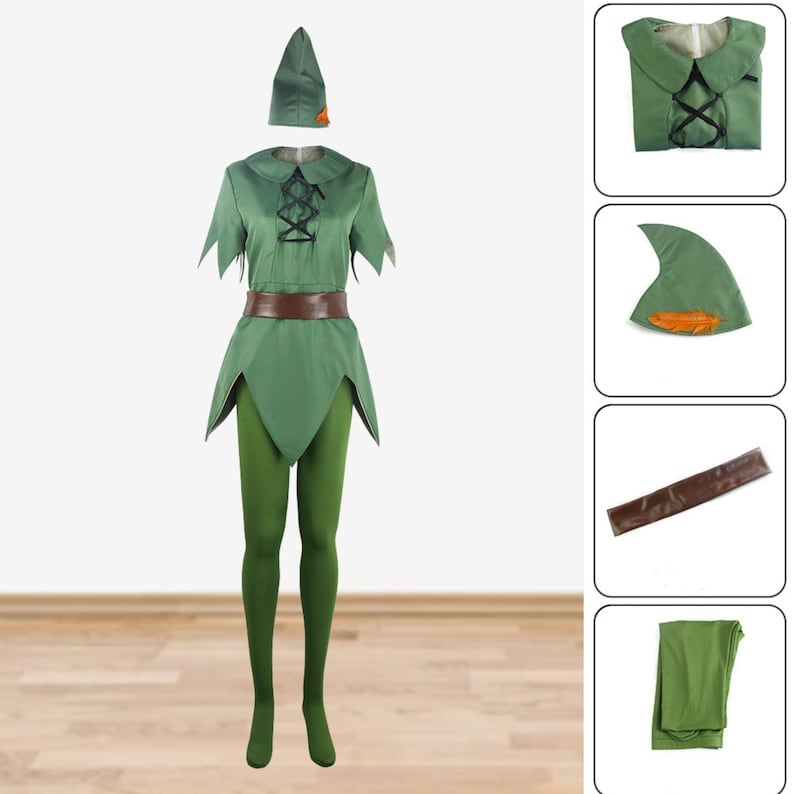 Peter Pan Costume, Peter Pan Costume Elf Outfit Halloween Cosplay Suit For Adult